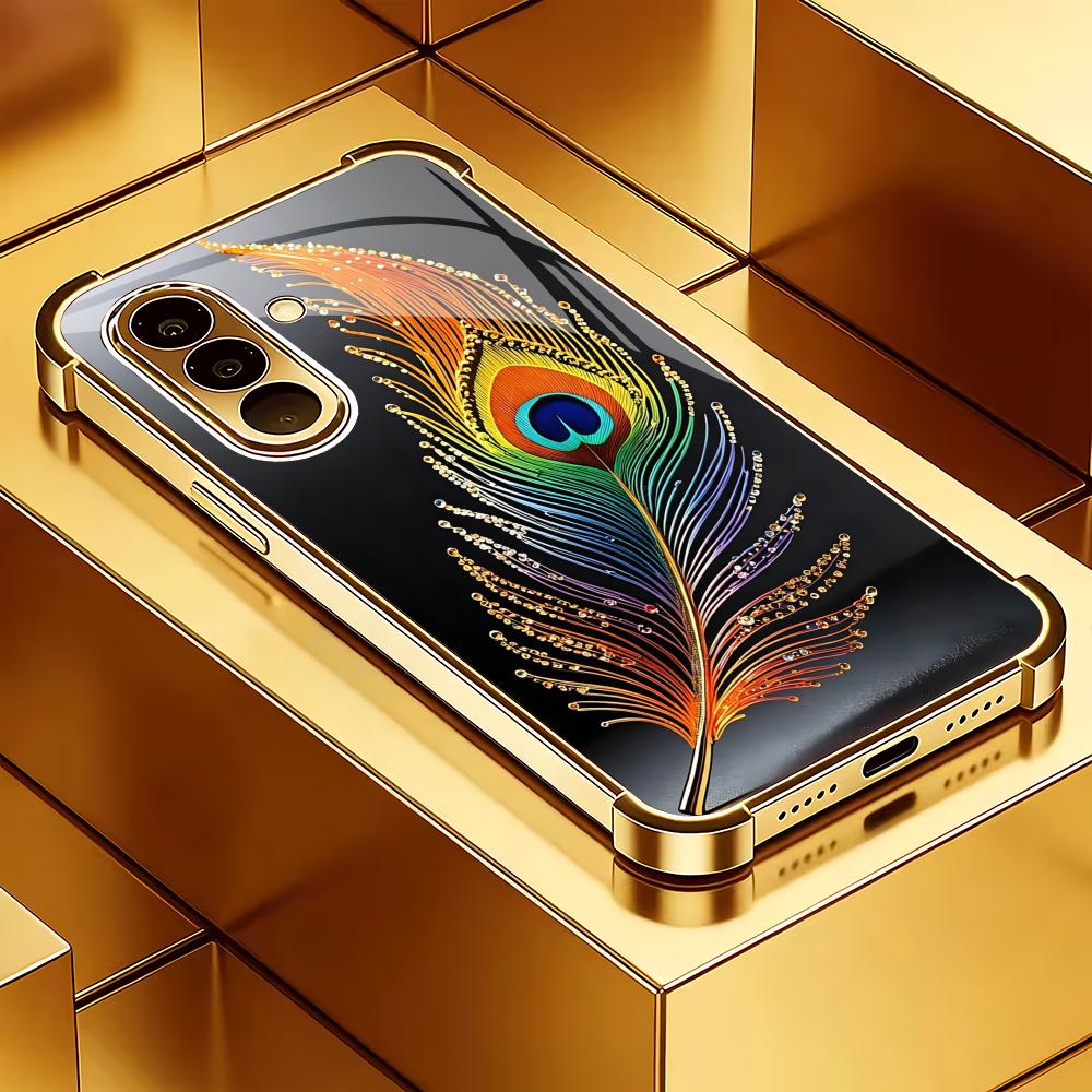 

Peacock feather electroplated glass phone case suitable for Samsung Galaxy S26 S25 S24 S23 S22 S20 FE/Ultra/Plus anti fall GalaxyA255G