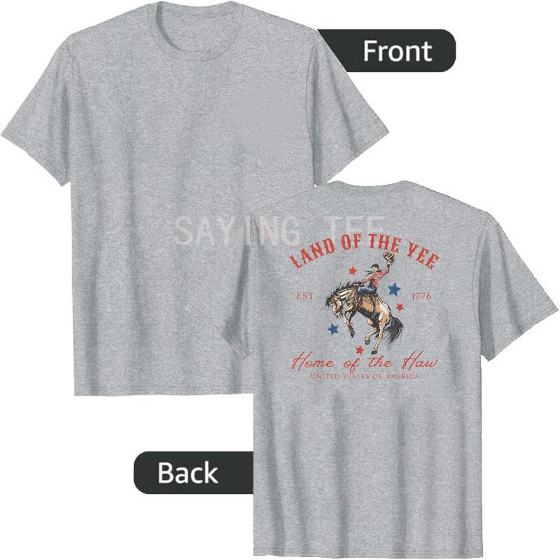 Land of The Yee Home of The Haw Cowboy Western 4th of July T-Shirt Funny Y2k Design Cow American Flag Graphic Outfit Saying Tee
