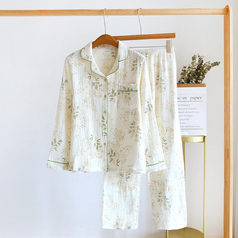 Women's Pure Cotton Long-Sleeve Pajama Set - Sweet Forest Style for Spring and Autumn