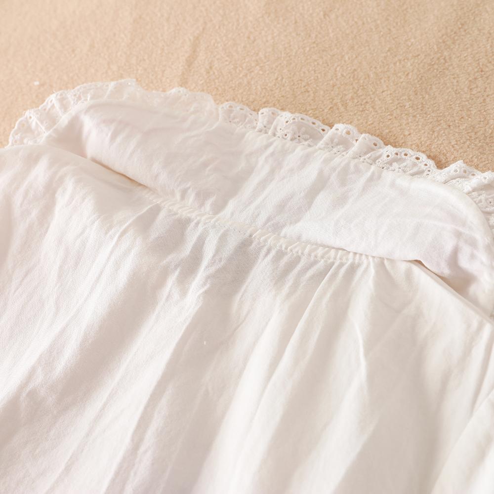 Girls White Shirt 100% Cotton 5-12T Embroidered Ruffled Collar Lace Trim Long Sleeved Top Kids Back To School Clothes