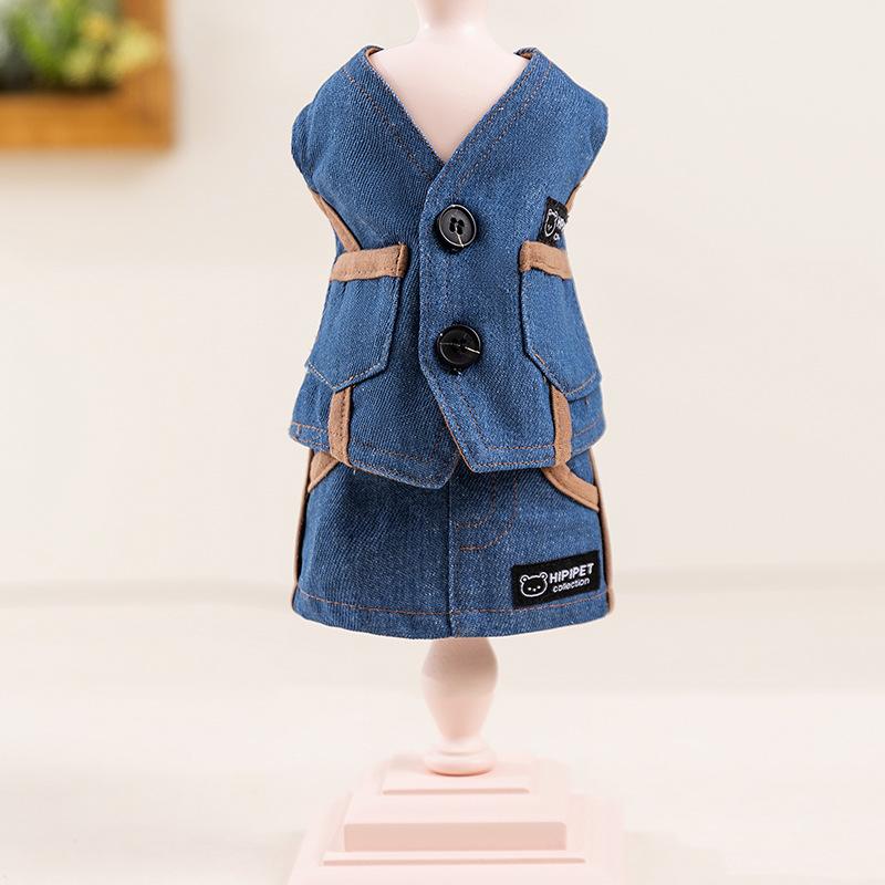 New Spring and Summer Teddy Bear Small Dog Fashion Denim Vest Suit Thin Cat Dog Pet Clothes