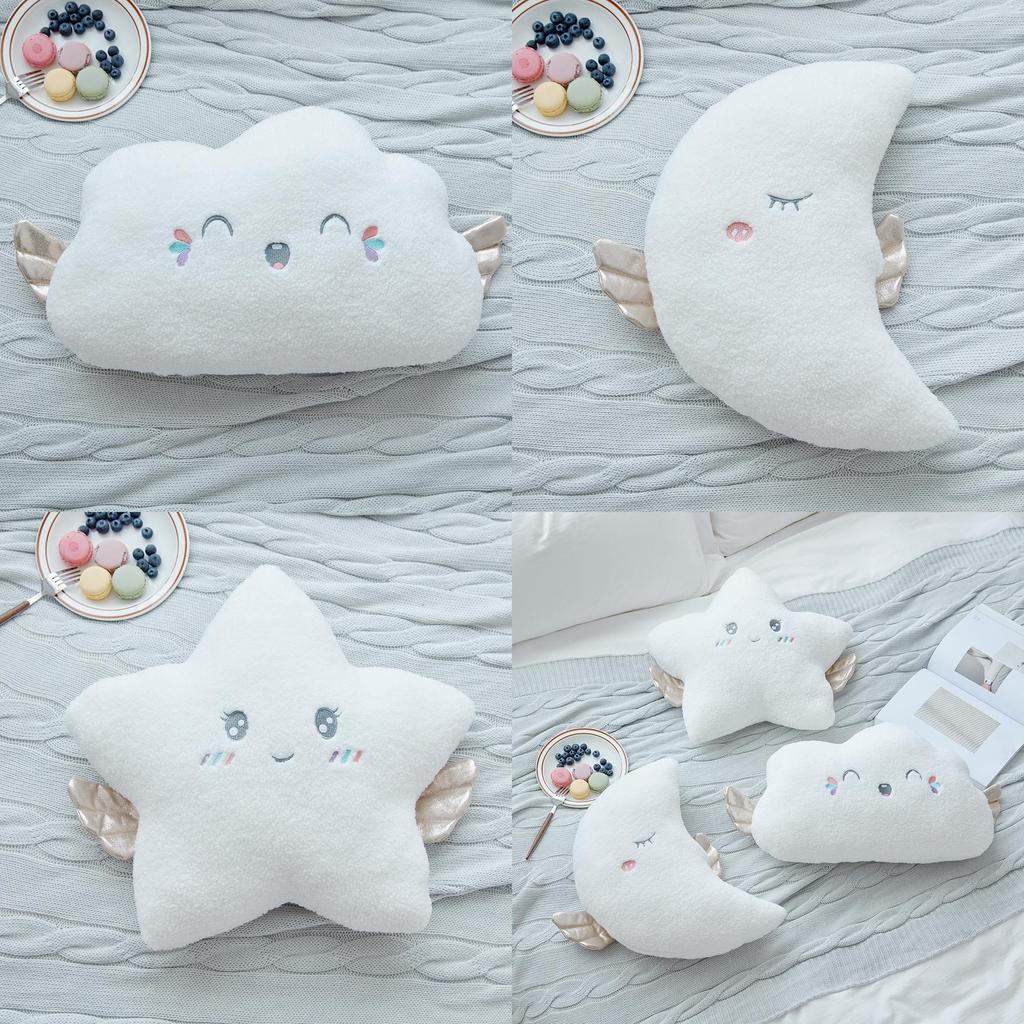 Moon Star Plush Pillow Cushion With Wings Soft Cloud Design For Bedroom Decor