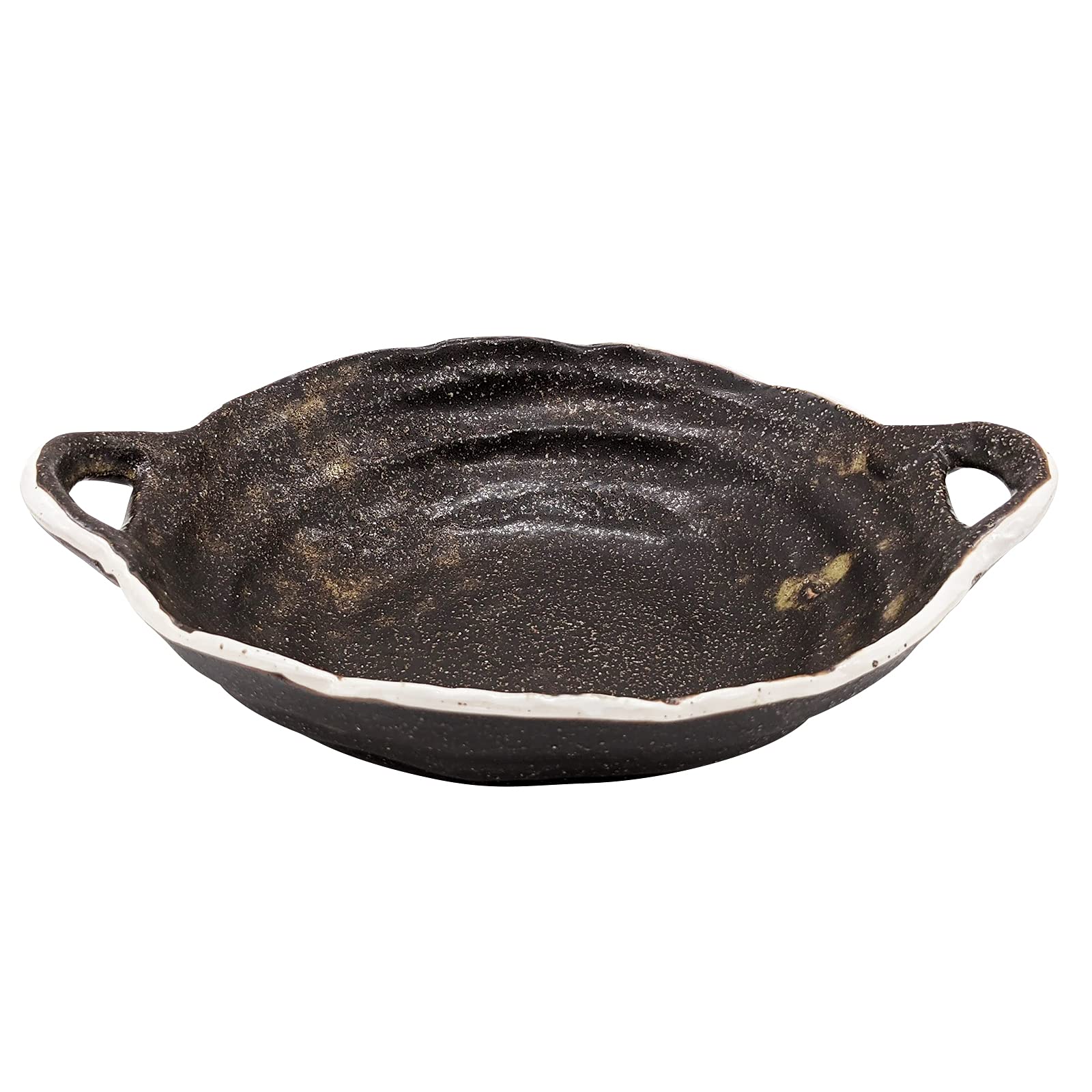 

Utsuwa Roan Mino Ware Handled Bowl and Plate, 7 Sun (approx. 26cm), Sand Karatsu Finish, White Rim, Made in Japan, 520-0195