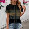 Ummer Round Neck Color - Block Stripe 3D Print Top Fashionable Casual Short Sleeved Women's T-shirts