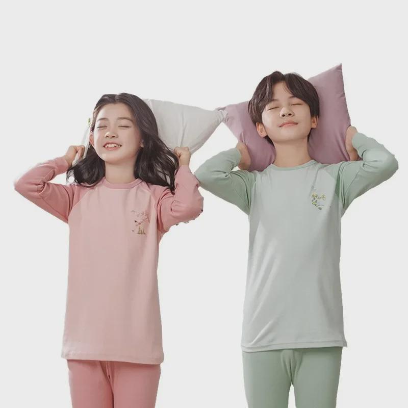 Kinder Unterwäsche Set aus reiner Baumwolle für Herbst und Winter: Jungenpullover & Mädchen Rundhals Mittelhals Bekleidung