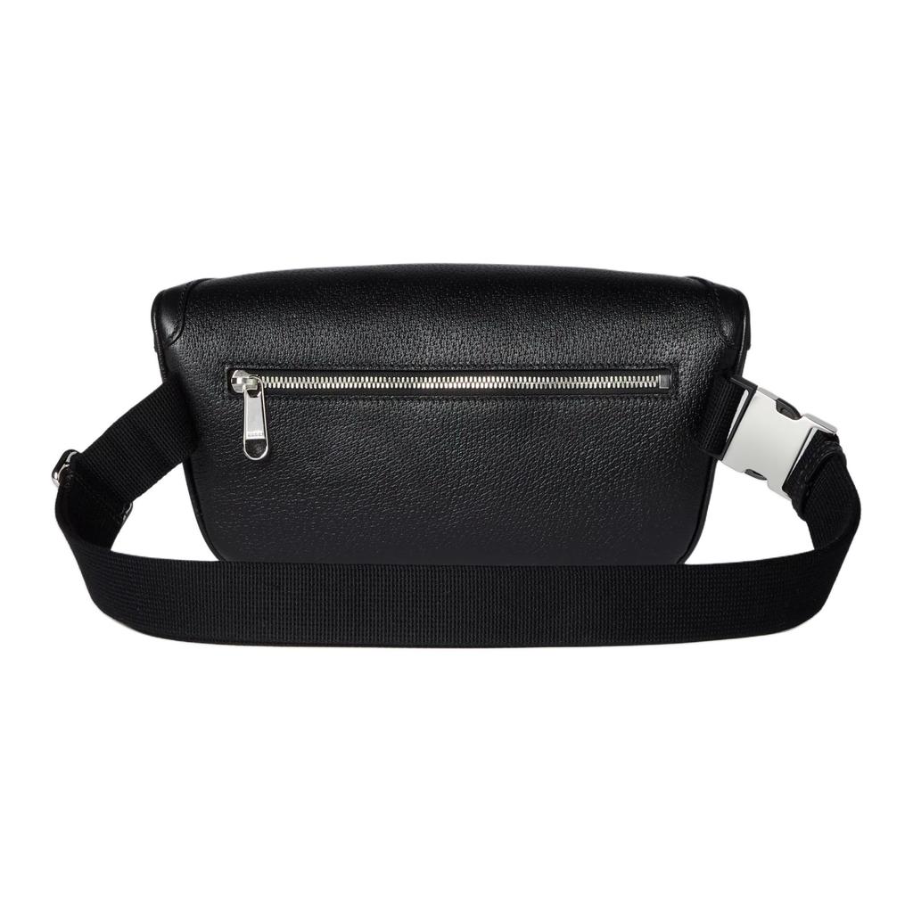 Gucci GG Supreme Black Leather Belt Bag Waist Bag With Silver Hardware For Unisex Daily Use