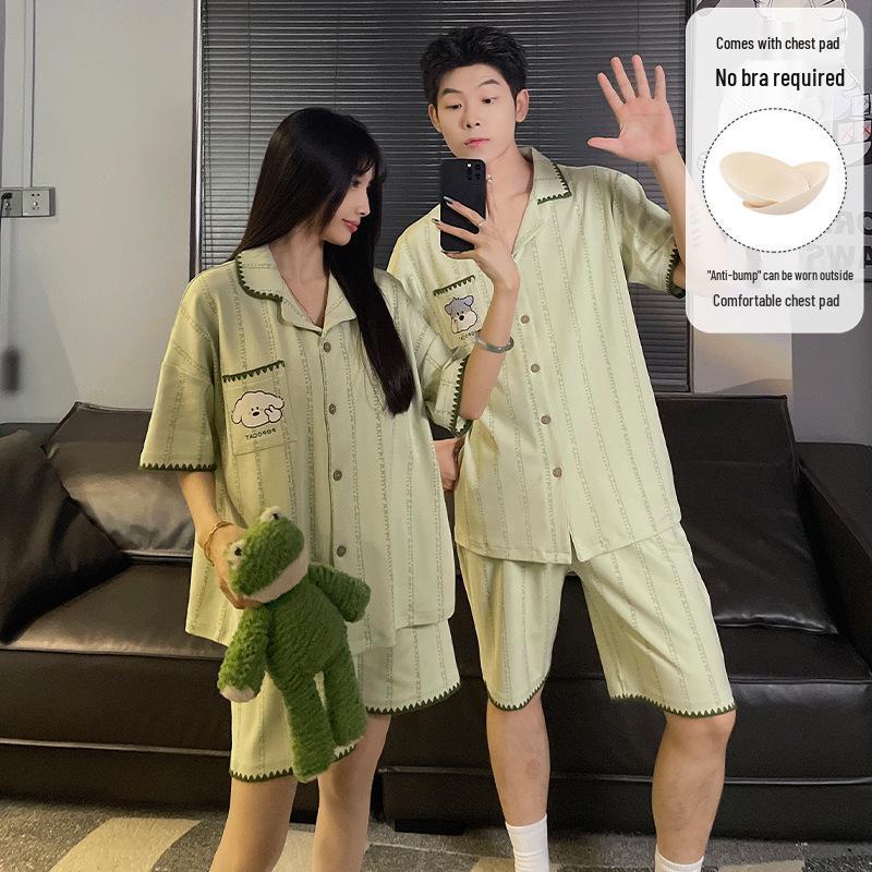 2026 Cartoon Couple Pajama Set: Women s Plaid Short Sleeve & Men s Homewear, Wearable Outdoors Women XXL