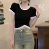 Color Clash Short-sleeved T-shirt Knit Short Women Simple Summer Design Sense Niche Tops Casual Essential Comfort and Style Slim Fit Pullovers Tees