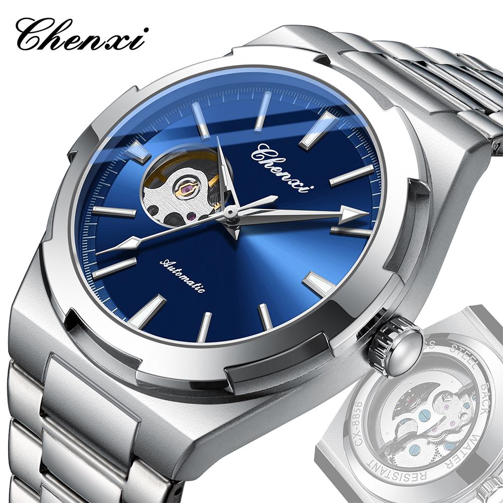 CHENXI Automatic Mechanical Watches For Man Fashion Silver Round Dial Waterproof Luminous Men Watch Gifts