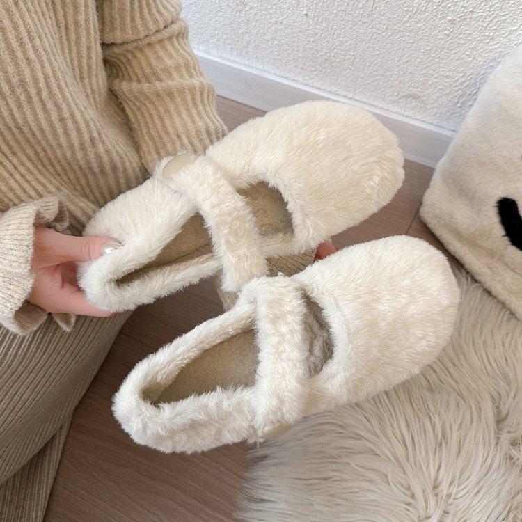 Thick-soled Fluffy Shoes for Women To Wear In Autumn and Winter, Piled Warm Beanie Shoes for Women, Mary Jane Cotton Ladyshoes for Women