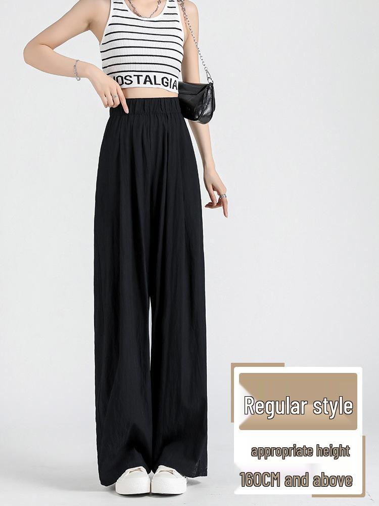 

Женские летние брюки с высокой талией из ледяного шелка с широкими штанинами - повседневная одежда из хлопка и льна в японском стиле S (80-100 lbs)