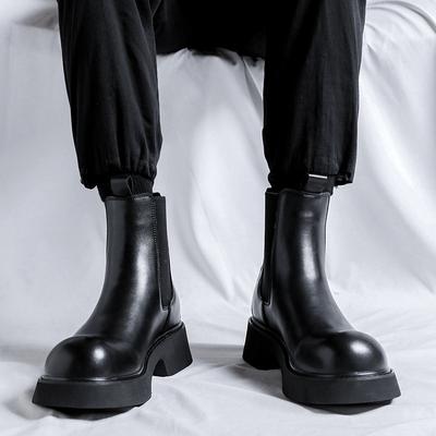 Herren Luxusmode Chelsea Boots Schwarz Original Lederschuhe Party Cowboy Plateau Stiefel Schön Motorrad Chunky Botas Hombre