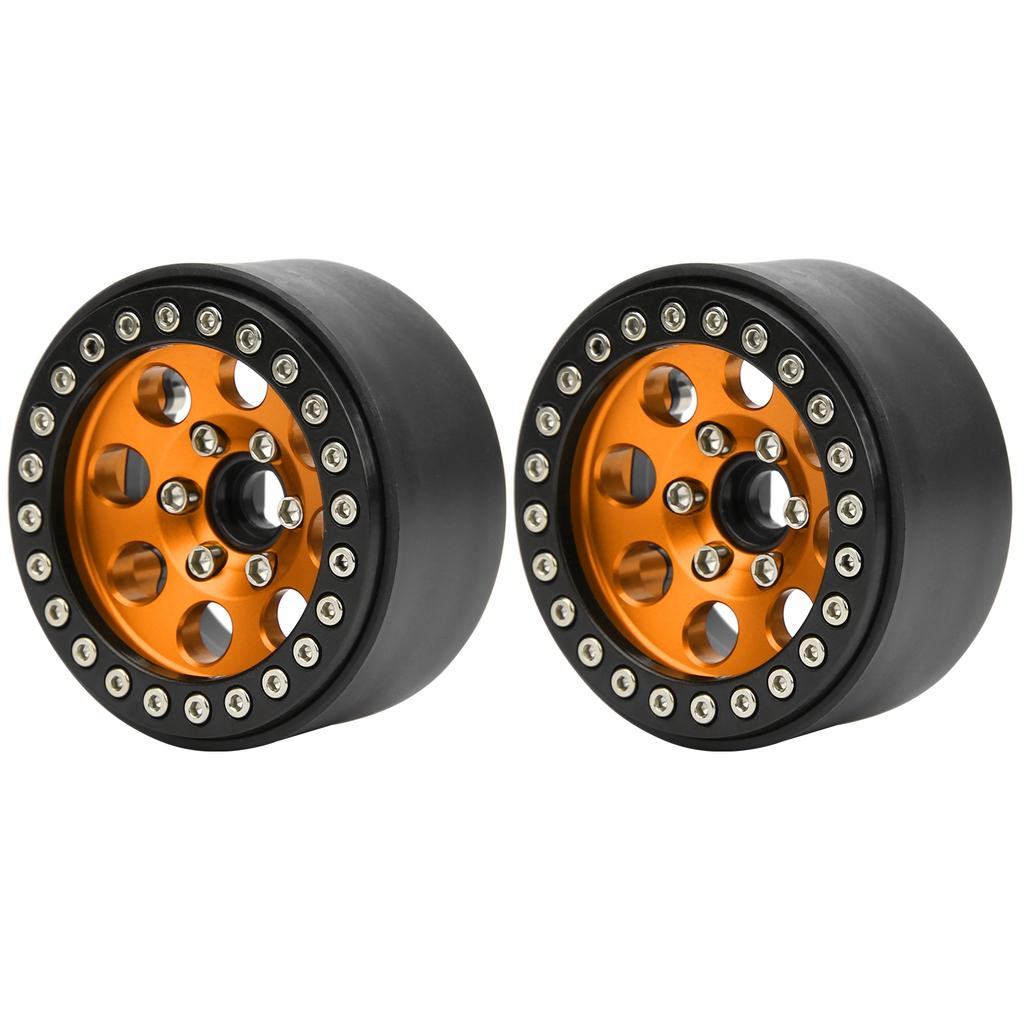 2Pcs 1.9 in RC Car Adhesivefree Aluminium Alloy Wheel Hub 8 Round Hole Accessory(black gold )