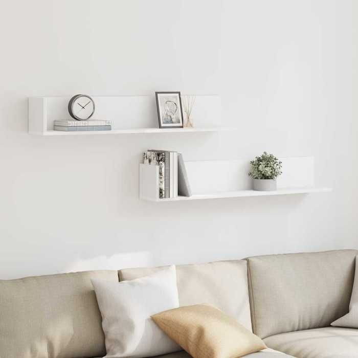 VidaXL Étagères murales 2 pcs blanc 100x16,5x16,5 cm bois d'ingénierie, étagère flottante, étagère suspendue, étagère murale 860040