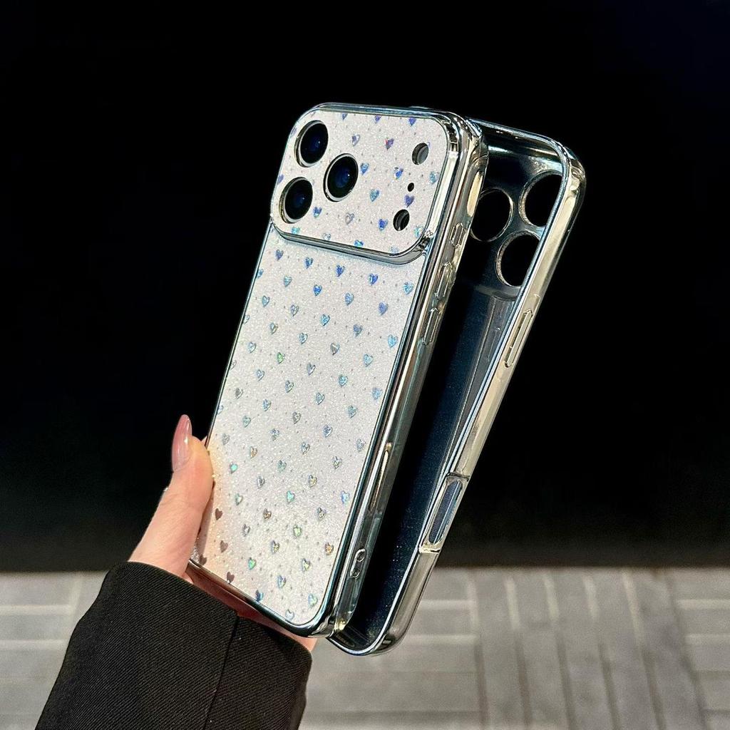 Large Plated Heart Laser Full-Screen iPhone 17 Case – Compatible with Apple 13/14/15 Pro Max and 16.