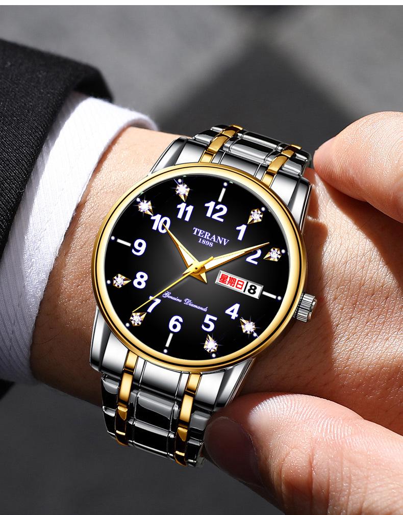 Men's Luminous Dual-Calendar Waterproof Fashion Watch with Alloy Steel Band