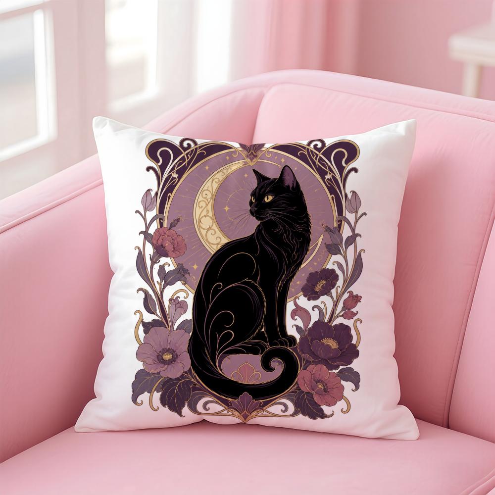 Cushion Cover Retro Art Noble Black Cat Short Plush Soft DoubleSided Printing Pillow Case Cozy Sofa Bedroom Home Decor Gift
