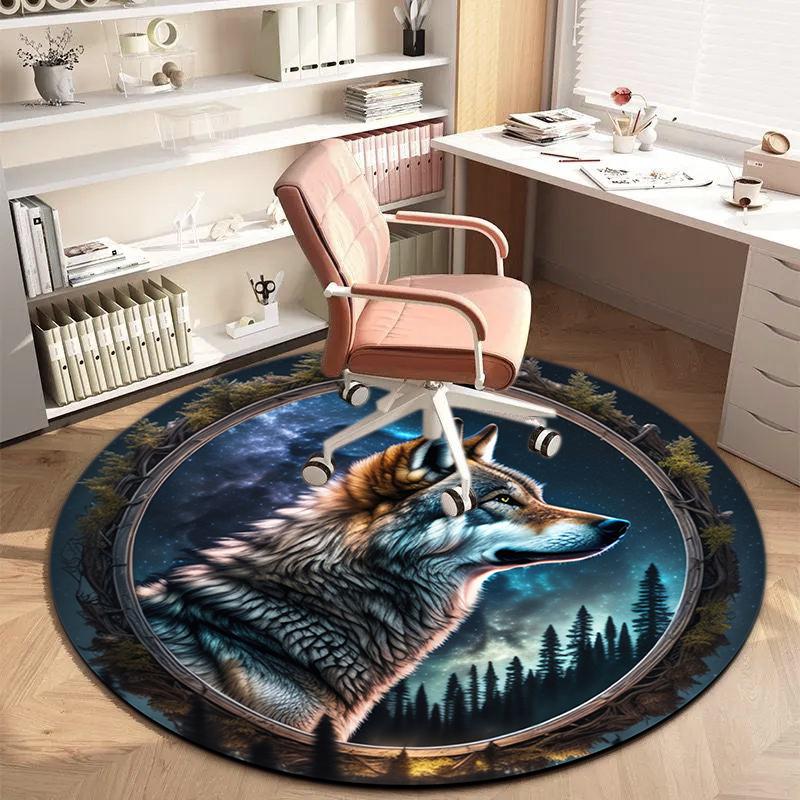 

1Pc wolf theme Printed circular carpet, home door mat, outdoor travel protection carpet A1 80x80cm( 31x31in)