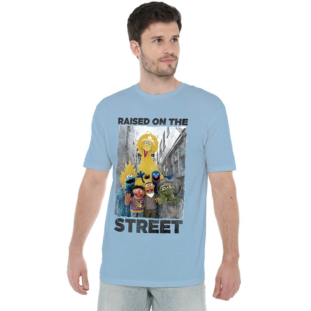 Sesame Street Unisex Adult Raised On The Streets Distressed T-Shirt