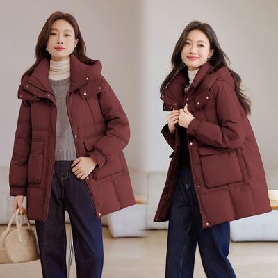 Cappotto Lungo Invernale Morbido di Piuma e Cotone Moda Ispessito con Cappuccio Vestibilità Slim Calda Giacca