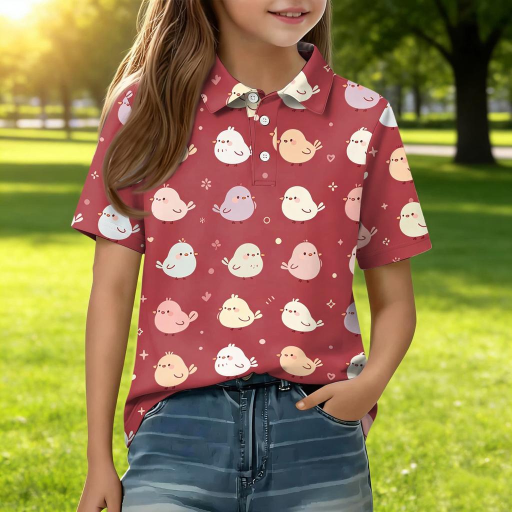 Kids Casual Short Sleeve Polo Shirt Animal Print Lightweight Soft Fabric Comfortable Fit Durable Stitching Breathable Material