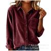 Women Corduroy Shirt Long Sleeve Plaid Button Down Pocket Casual Loose Fit Vintage Top