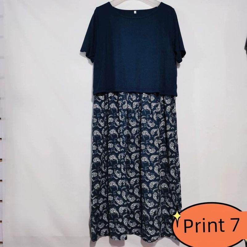 

Export Japan Original Order Leftover Stock Tencel Rayon Print Fake Two-Piece Hedging Short-Sleeved Dress Summer Slim Fit Slimming Print 7 M