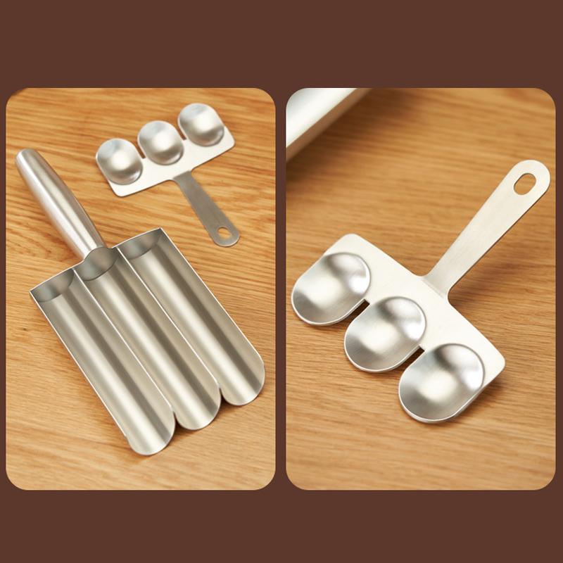 304 Edelstahl Fleischbällchenformer Dreifachrohr Lebensmittelballform mit Schöpflöffel Fischbällchen Garnelenpaste Form Reisbällchen Küchenwerkzeug Effizienter Fleischbällchenformer