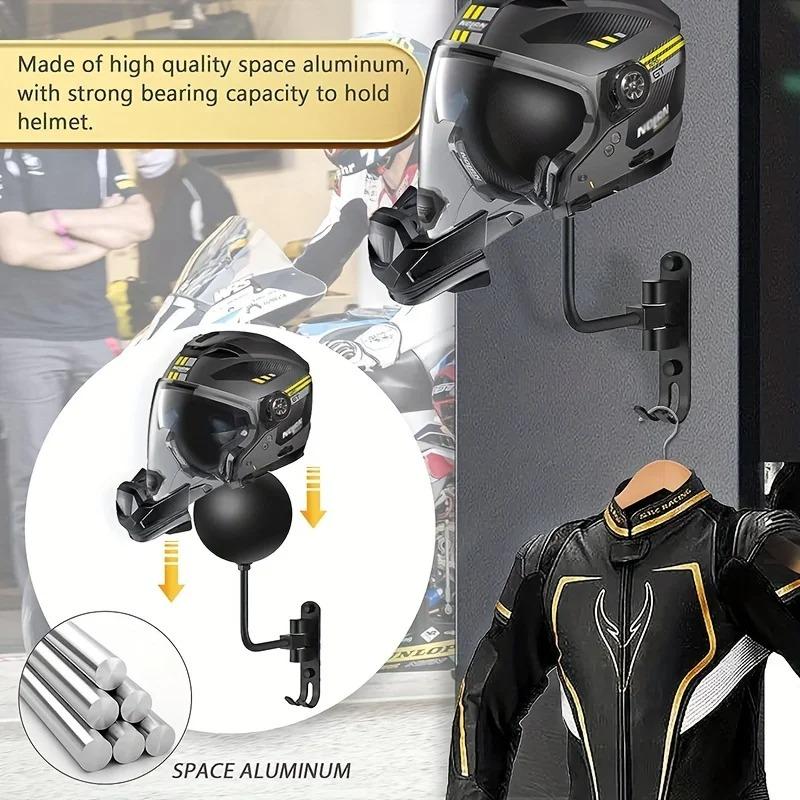 Wall Mount Motorcycle Helmet Rack, 180° Rotation Hanger Helmet Holder With Hooks For Bike Baseball Helmet Display Hanger Stand