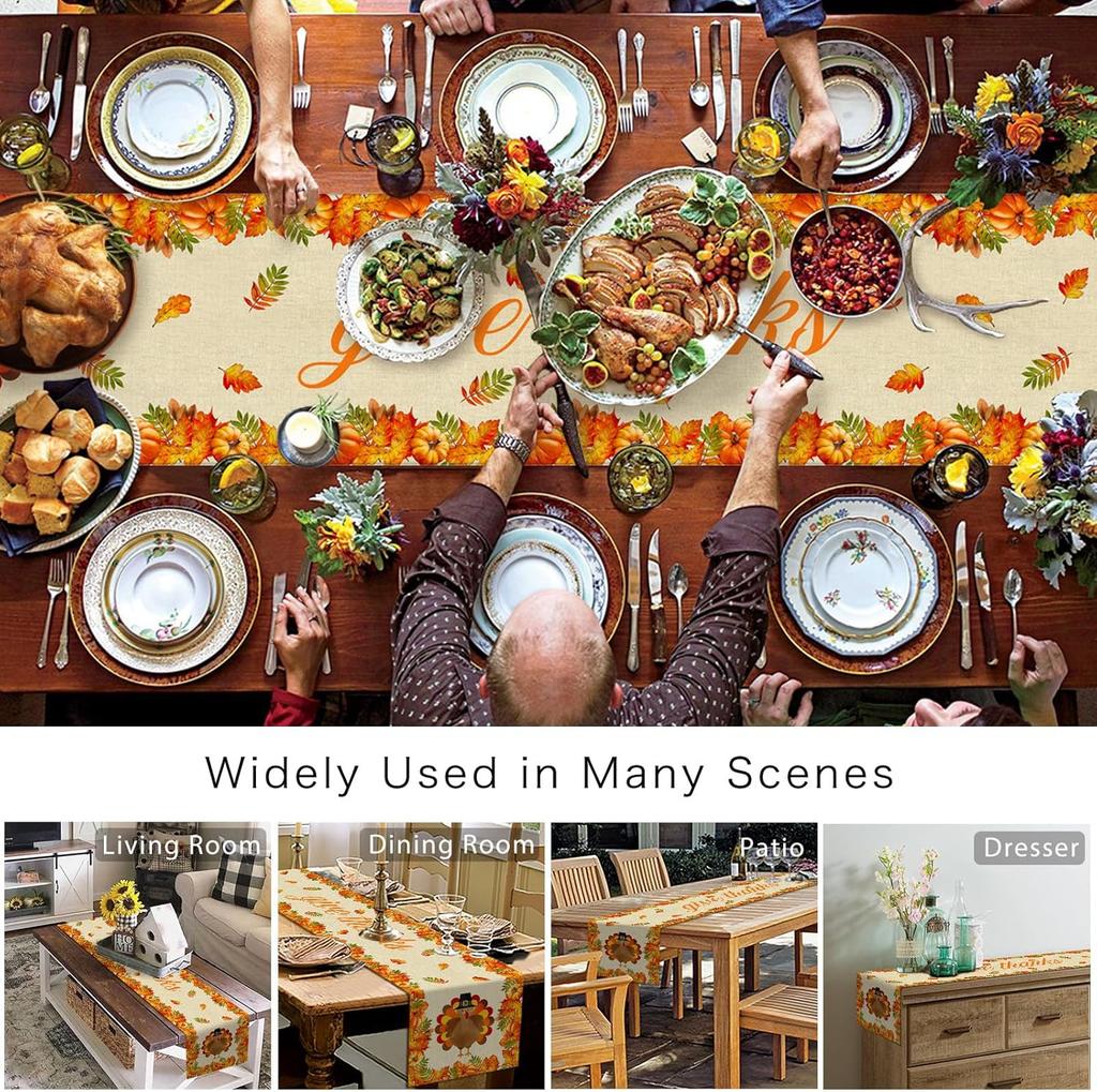 Fall Maple Leaf Pumpkin Turkey Linen Table Runner Party Decor Reusable Kitchen Dining Table Runner Thanksgiving Decorations