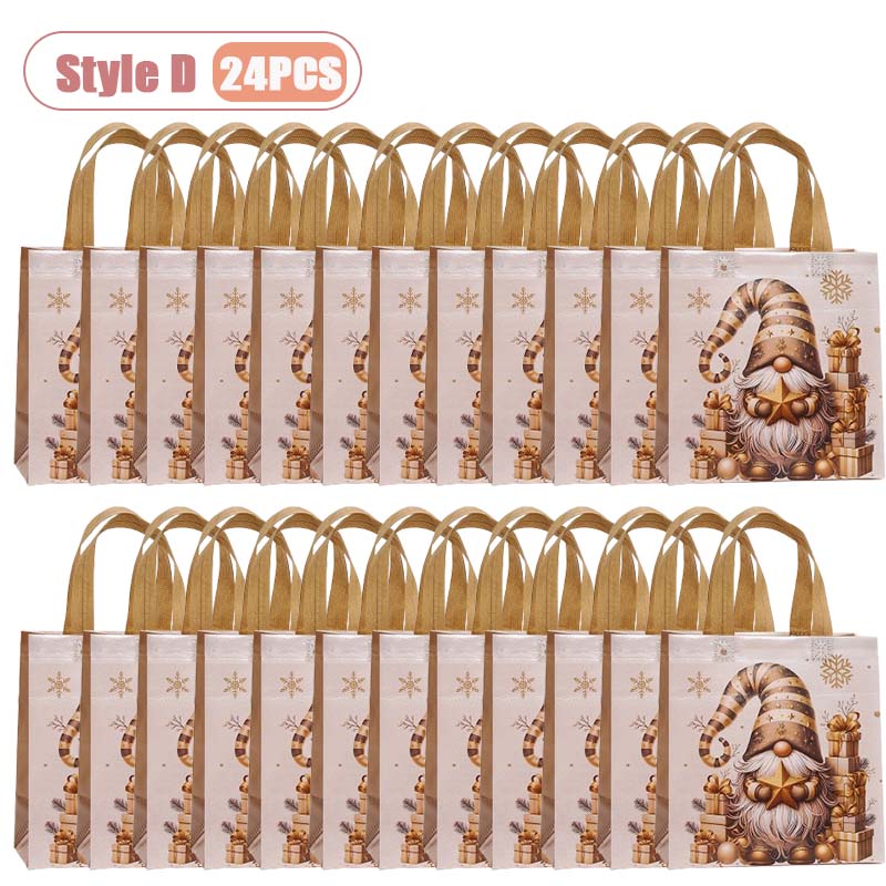 12-36PCS Christmas Tote Bag Gold Waterproof Foldable Large Capacity Shopping Bag Reusable Holiday Gift Bag for Party Supplies
