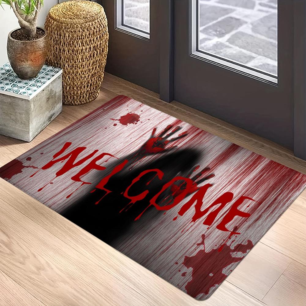 Halloween Backdrop Horror Night Moon Forest Cemetery Skeleton Scary Bloody Mat 3D Illusion Entrance Doormat Carpets