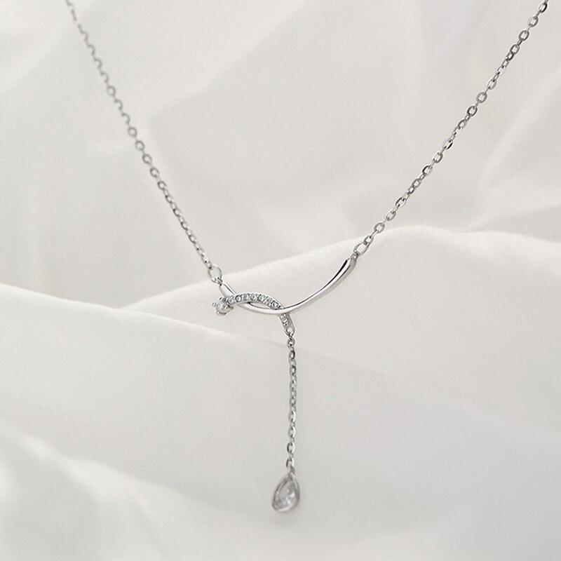 925 Sterlingsilber Wassertropfen Quaste Halskette Damen Schlicht Leichter Luxus Geometrische Schlüsselbeinkette