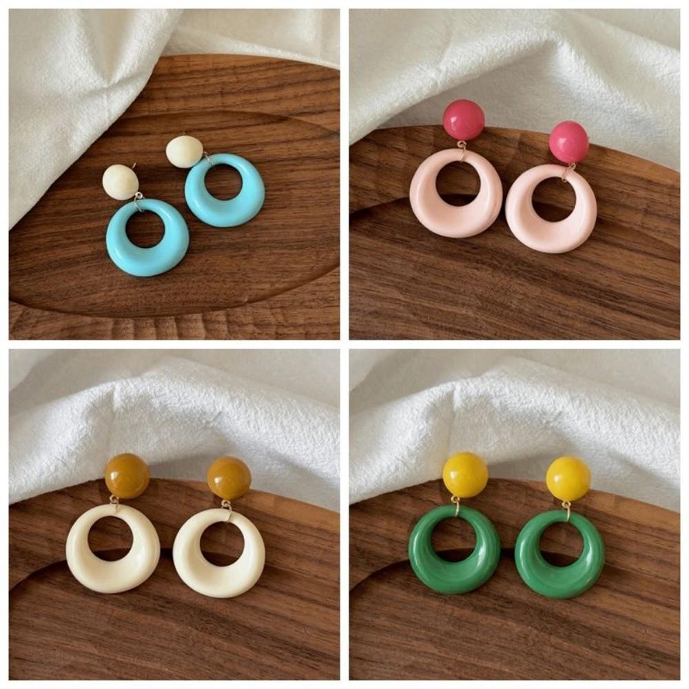 Colorful Round Drop Earrings Cute Contrast Color Eardrop Summer Season