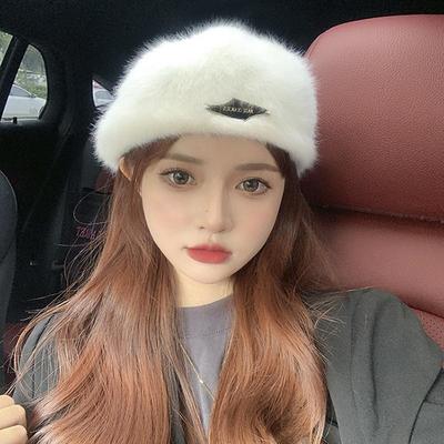 White Rabbit Fur Beret - Women's Autumn/winter Fashion Plush Painter Hat