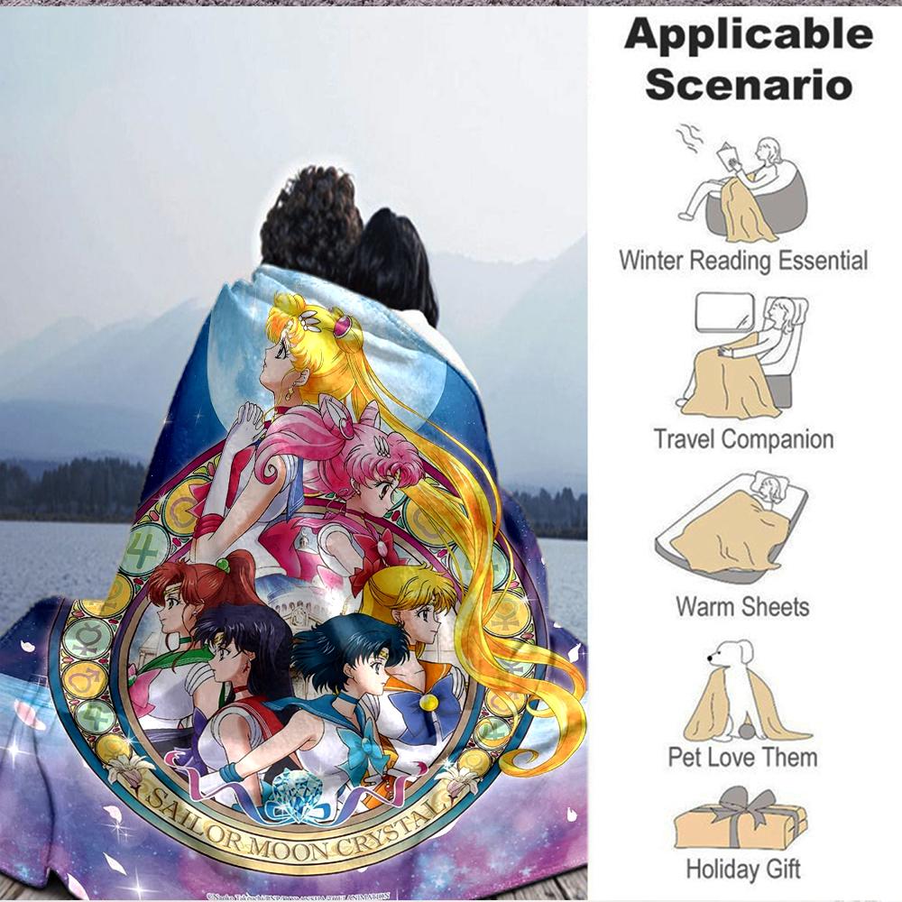 1Pc Sailor Moon Crystal Magic Flannel Blanket, Soft And Comfortable, Casual Warm, Camping Travel, Christmas, Halloween Xmas Gift L1500