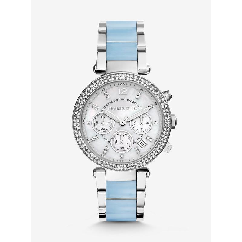 

Часы Michael Kors Parker с серебристым корпусом и ацетатовым браслетом MK6138 серебряный