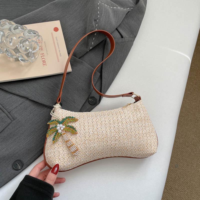 Single-shoulder Underarm Trendy Woven Cherry Style Beach Tote Bag for Women