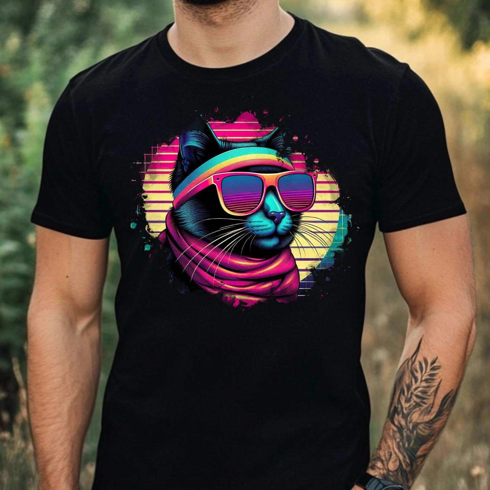 T-Shirt Herren Aquarell Coole Katze Motiv Baumwolle Größe XS bis 5XL L