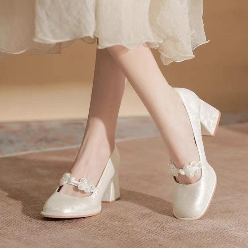 Hot Selling 2025 French Style Heels Branded Pumps Bridal Shoes Mary Jane Sandals Ladies Sweet Comfortable Fashion Bride Retro