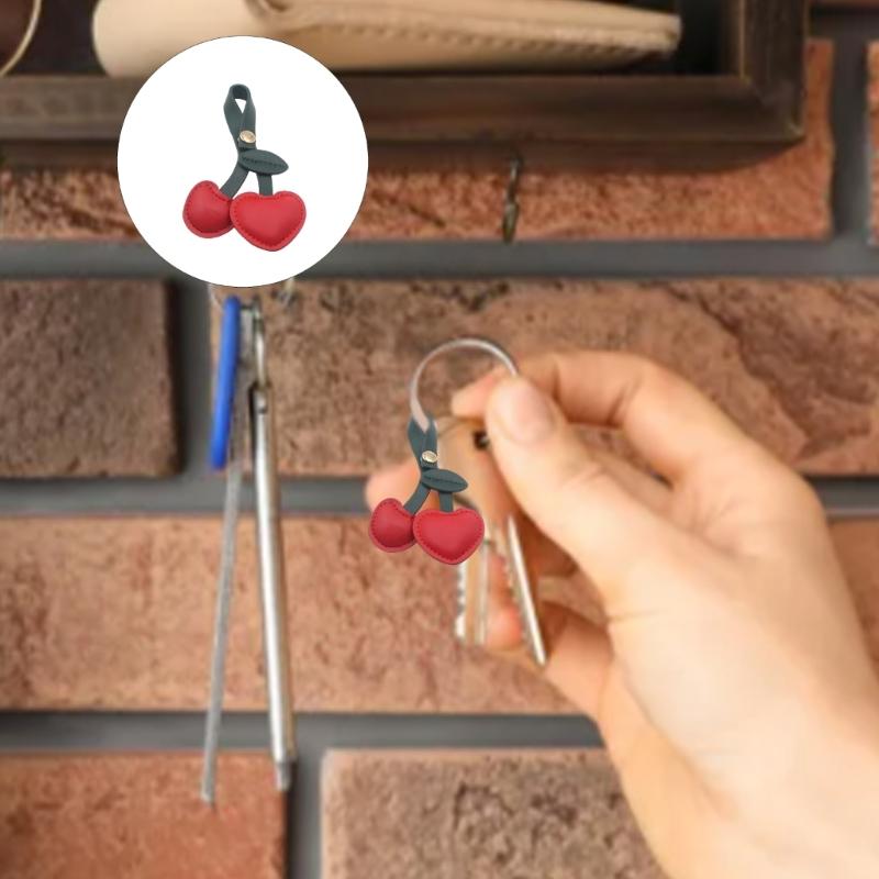 Stylish Cherrys Designs PU Leather Keychain For Women Portable Bag Charm Accessory