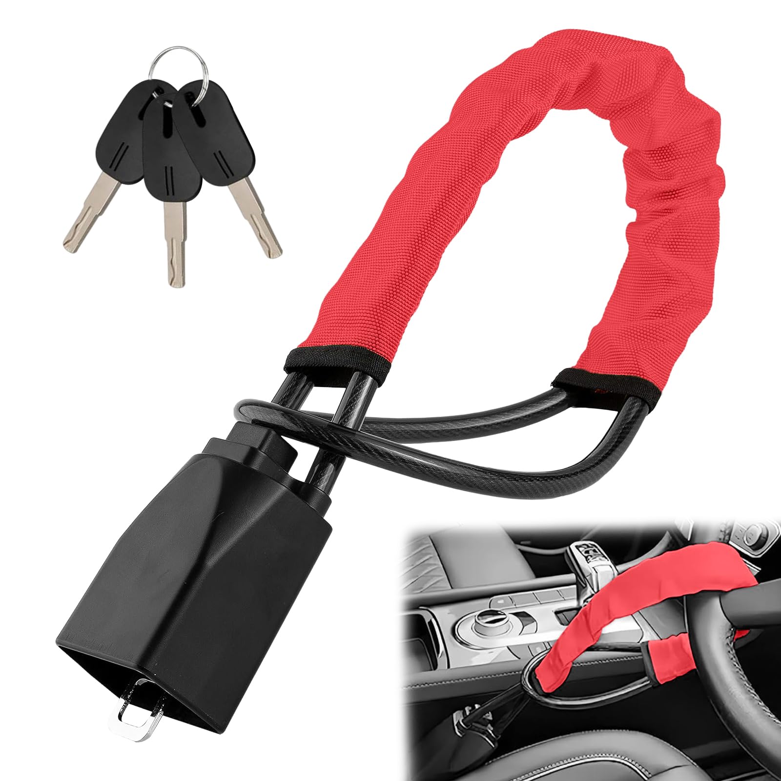 Car Steering Wheel Lock Anti-theft Steel Cable Security Device Universal Fit for Vehicles Prevent Theft Durable Security Rope