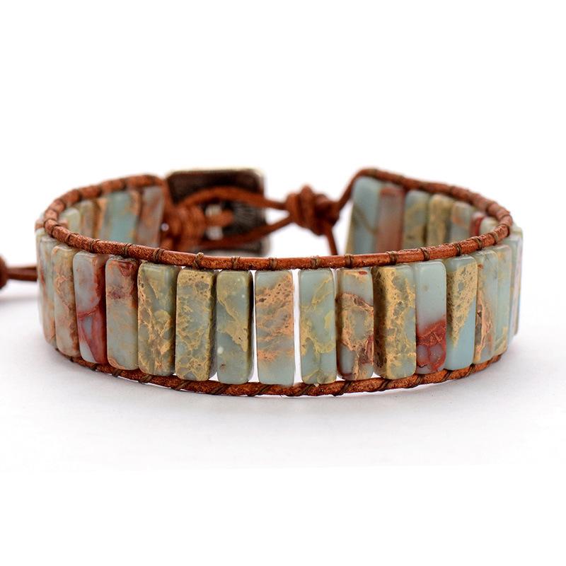 Imperial Stone Amazon Bohemian Leather Rope Handmade Beaded Wrapped Bracelet