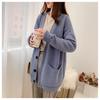 2025 Korean Style Women's V-Neck Knitted Cardigan: Loose-Fit, Solid Color, Single-Breasted with Pockets
