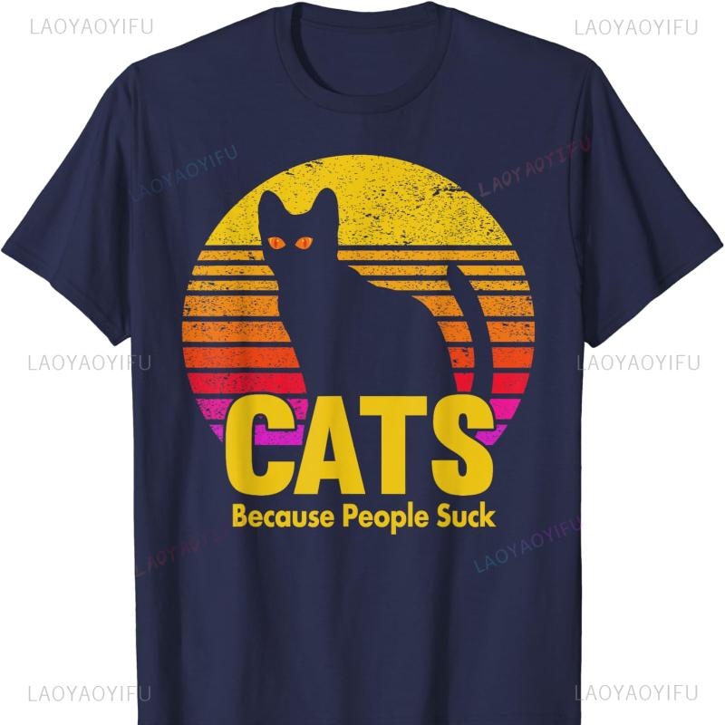 Cats Because People Suck Funny Cat T-Shirt Harajuku Vintage Women Clothing Goth Funny Outdoors High Quality Cotton Short-sleev S разноцветный