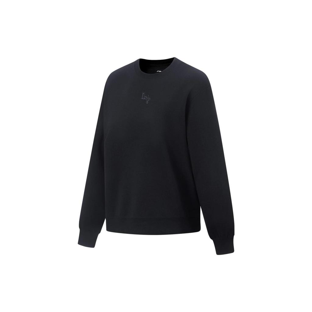 Li Ning Plain Round Neck Pullover Sweatshirt Women tops Black AWDT512-2