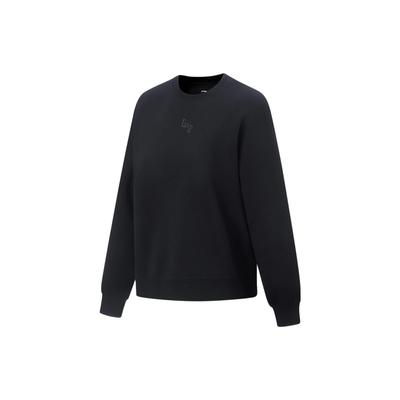 Li Ning Plain Round Neck Pullover Sweatshirt Women Tops Black AWDT512-2