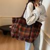 Woolen Plaid Big Bag Women's Portable Tote Bag Commuter Shoulder Bag