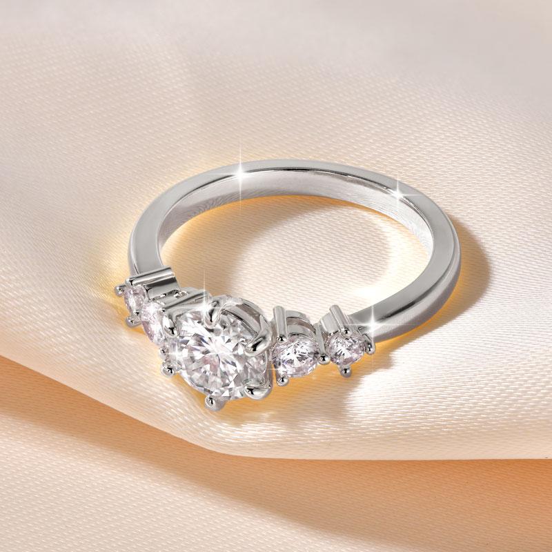 Anziw 1.0CT Moissanite Lab Diamond Engagement Ring 14k Gold Filled Four-Stone Wedding Trendy Band for Women Fine Jewerlry Gift