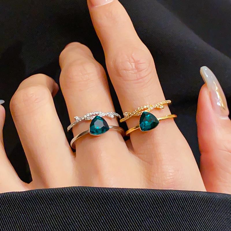 18K Gold Plated Geometric Double Layer Open Ring with Zircon - High-End Luxury Jewelry for Index Finger